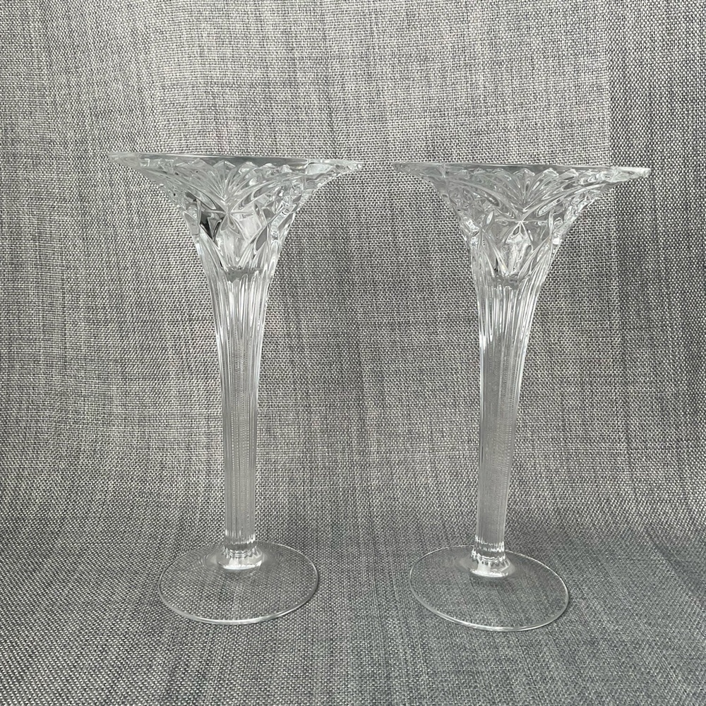 Cristal d'Arques France Vincennes Pattern Clear Crystal Candle Holder Set of 2